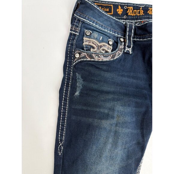 Rock Revival Arisa Womens 26 Dark Wash Skinny Jeans Embellished Pockets - Picture 6 of 7